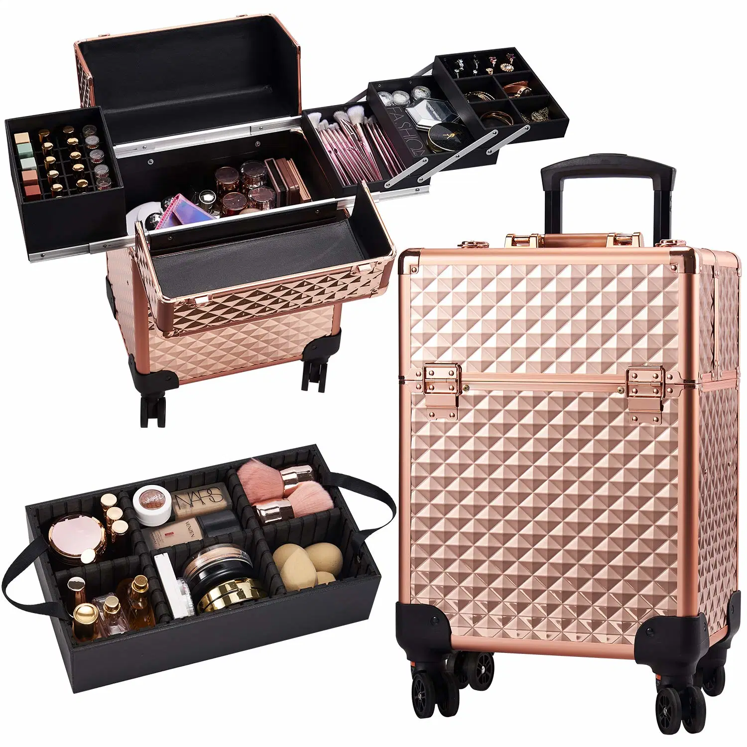 Rolling Aluminum Trolley Makeup Beauty Cosmetic Tool Case