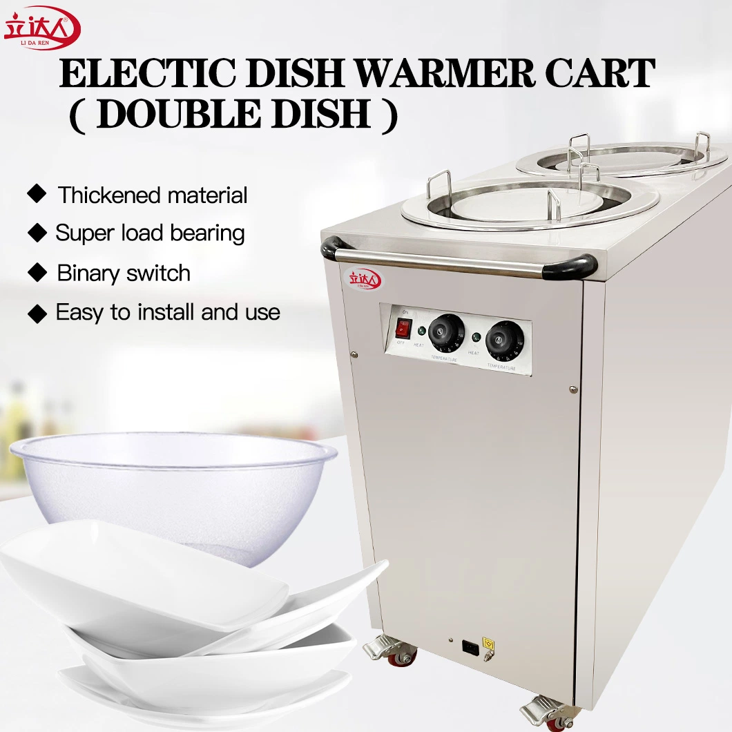 CE Approved China OEM Commercial Dish Warming Cabinet Dish Warmer Cart Dual Holder Electric Plate Warmer Cart Restaurant Kitchen Cart Equipment