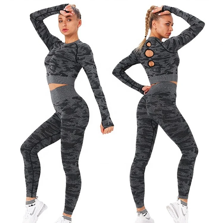 3 Defina as mulheres a ioga Definir Workout Bra Top Rucked espólio Camo Perneiras Seamless Allover Camouflage executando as calças de treino de ginásio se desgasta