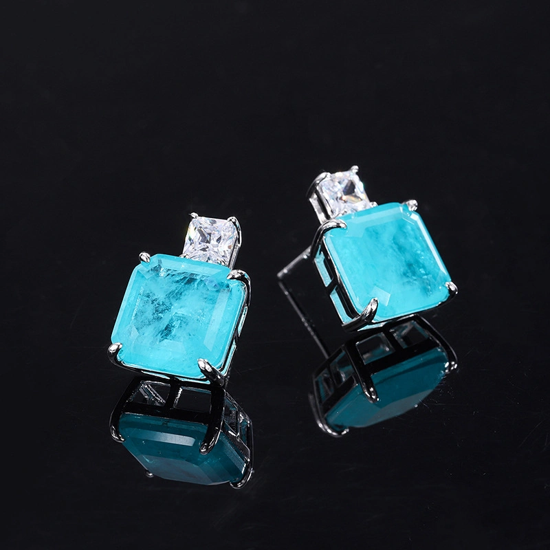 925 Sterling Silver Simulation Paraiba Pendant Earring Jewelry Set 12*12