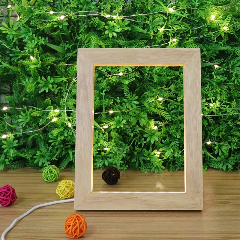 Wholesale Dimmer Switch Oak Wooden LED Photo Frame USB Power Decorative Desk Table Lamp for Acrylic