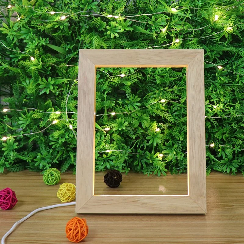 Wholesale/Supplier Dimmer Switch Oak Wooden LED Photo Frame USB Power Decorative Desk Table Lamp for Acrylic