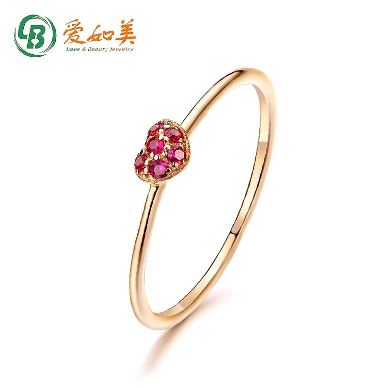 Fine Natural Ruby Ring Heart Shape Solid 14K Gold Ring for Women