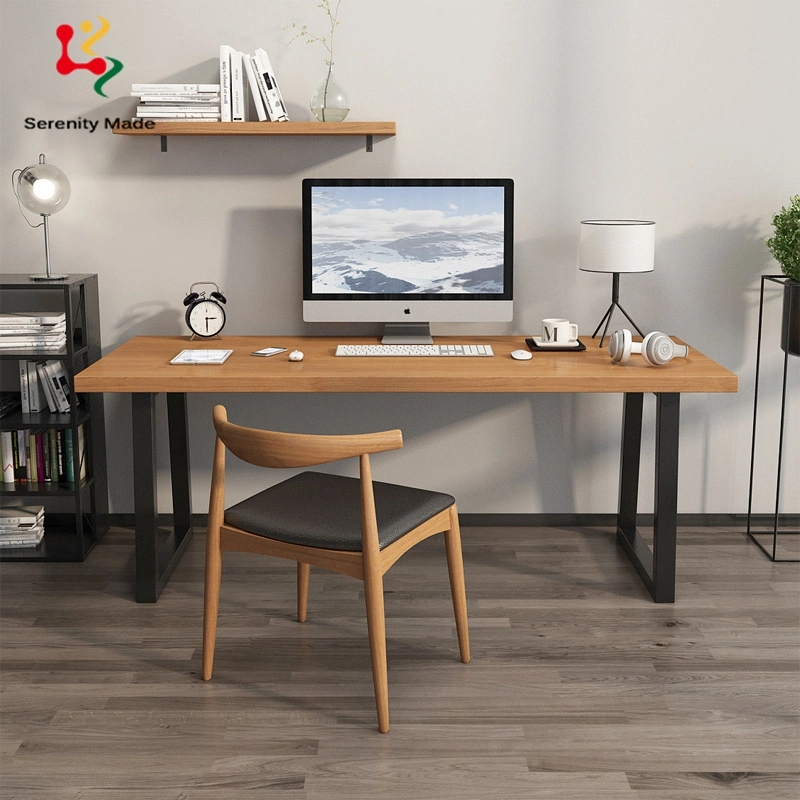 Industrial Design Home Office Furniture Rectangle Wooden Top Metal Base Computer Working Desk