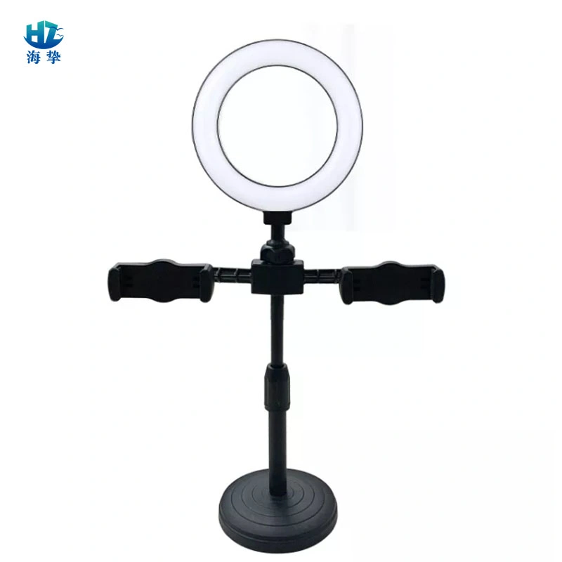 Double Phone Holder with LED Selfie 6inch LED Ring Light Stand Light