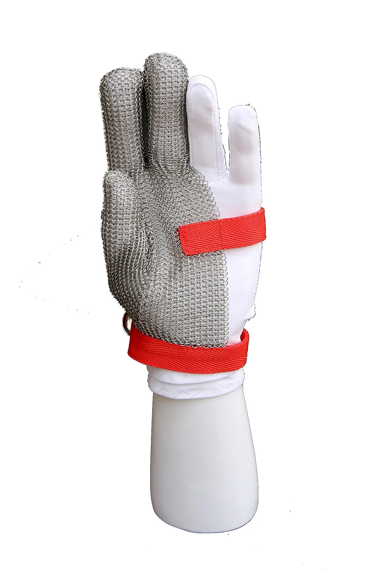 3 Finger Type Stainless Steel Chain Mail Protective Cut Glove with Logo Printing-2381