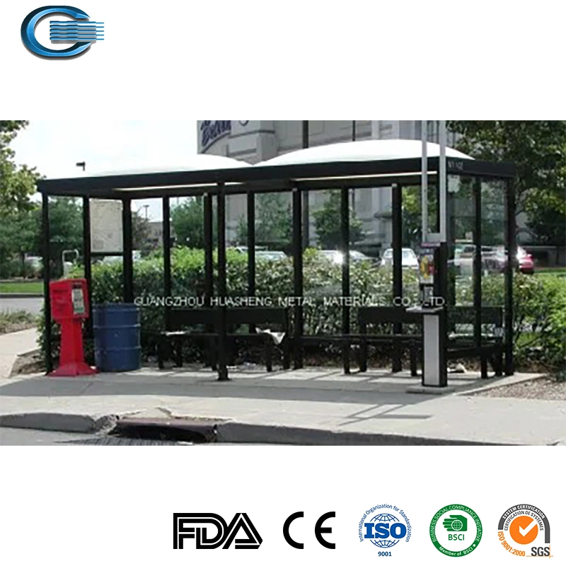 Huasheng Metal Bus Stop Shelter China Metal Bus Stop Manufacturer City Street Steel Structure Advertising Outdoor Bus Shelter