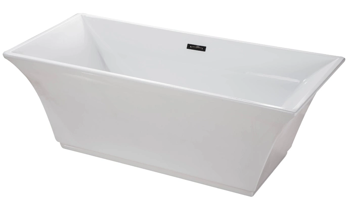 Rectangular Freestanding Acrylic Whirlpool Bathtub with Brass Line Overflow Drain