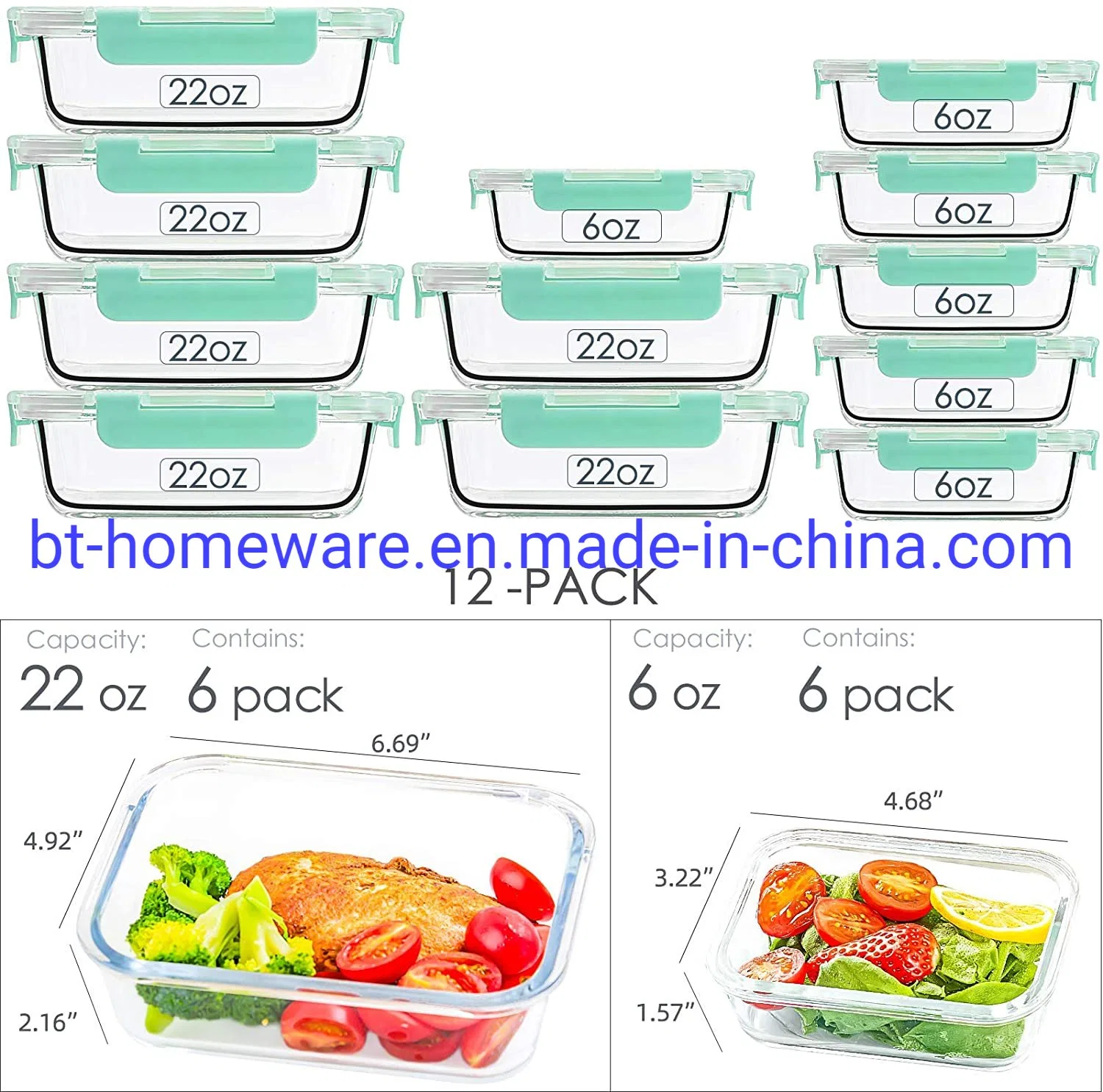 Contenedores de vidrio de vidrio sellado fiambrera cajas con tapa para fácil utilizar contenedores de vidrio de la preparación de comidas para microondas horno///nevera lavavajillas