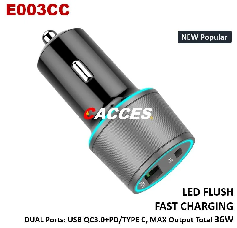 3A 18W 1USB a+27W 1 Type C/2 Ports LED Light 36W for Charging Cable Mini Car Charger Mobile Phone Car Charger USB Car Adapter Fast Cigarette Lighter USB Adapter