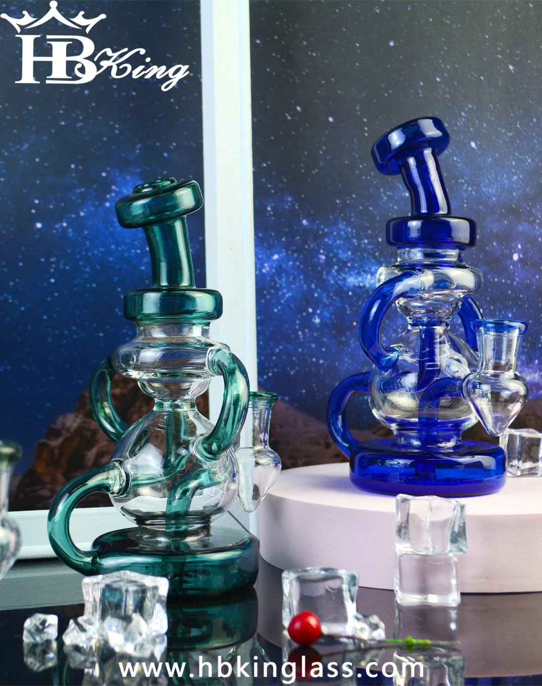 2017 Reciclador de color azul más nuevo tubo de agua de vidrio Hookah