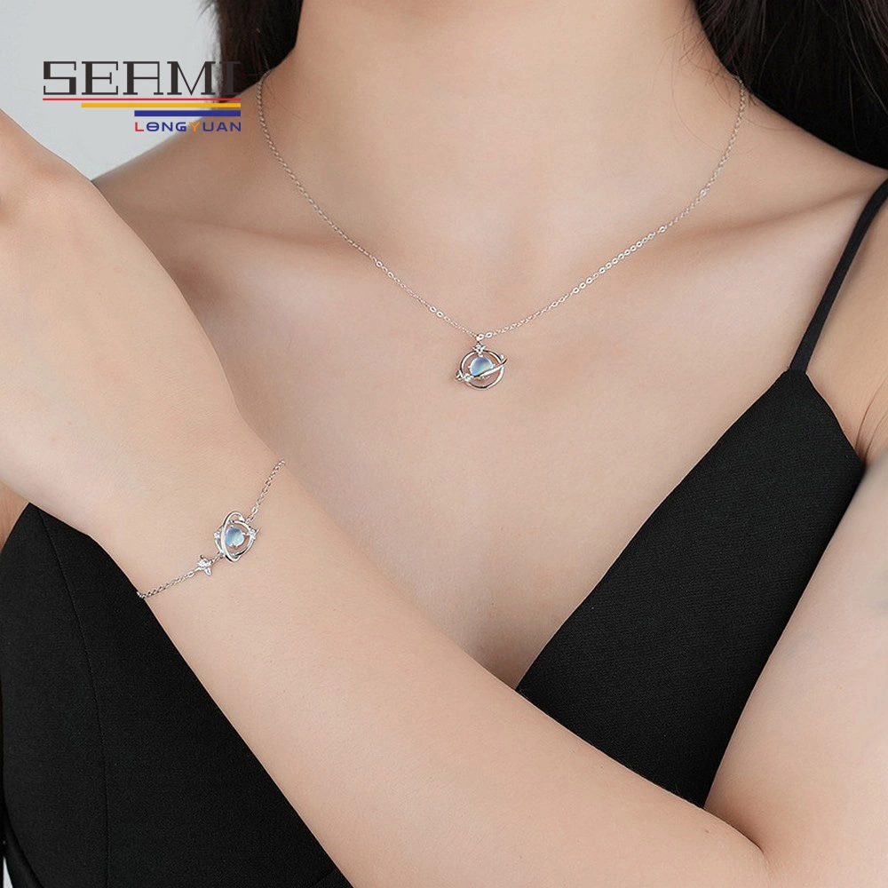 S925 Sterling Silber Mondlicht Stein vielseitige Clavicle Kette Halskette