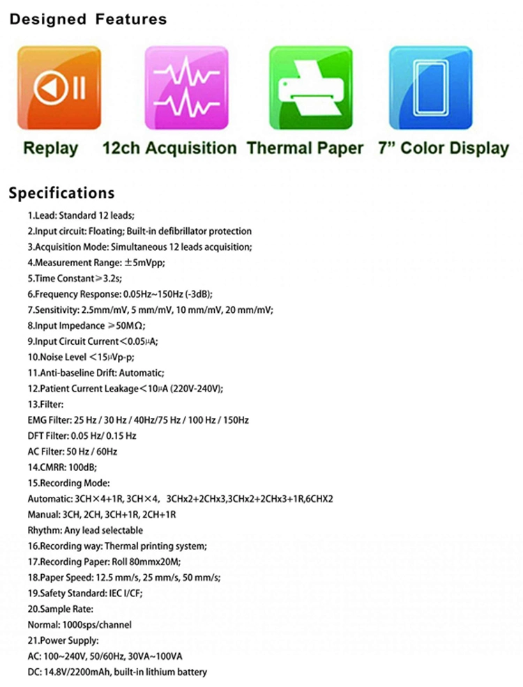 آلة رسم القلب الكهربائي ECG المعتمدة من قبل CE ISO، 12 قناة 12 موصل