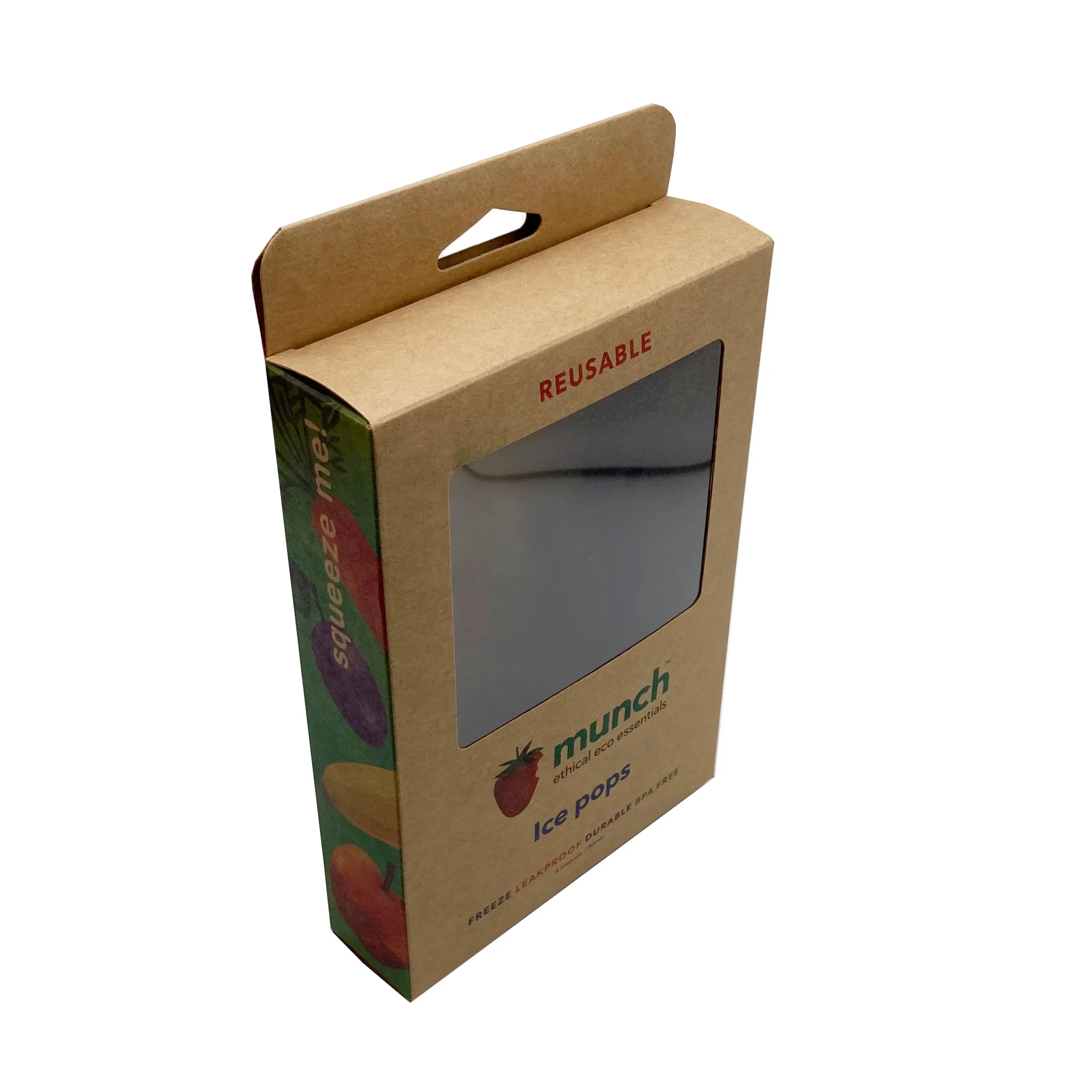 Custom Logo Printed Kraft Paper Gift Carton Box with Hook and Clear PVC Window