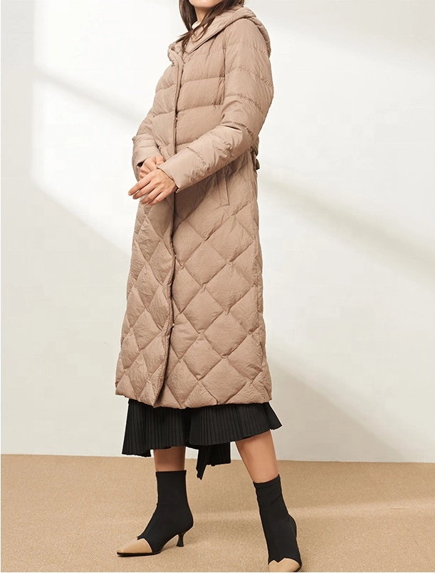 2023 Neue Koreanische Version Loose Long Hooded 3D Embossed Down Beige Mantel Damen Winterjacke