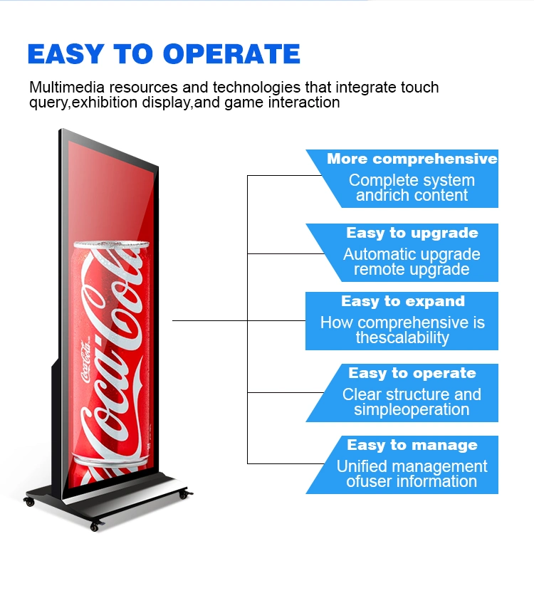 75 Inch Floor Standing Full Screen Super Thin Advertising Player Digital Signage Ultra Wide Stretched LCD Bar Display for Supermarket Hotel Airport