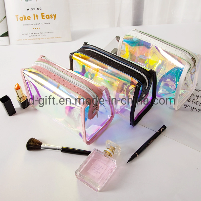 Biodegradable Holographic TPU Plastic Makeup Travel Bag Custom Toiletry Bag Clear Cosmetic Bags