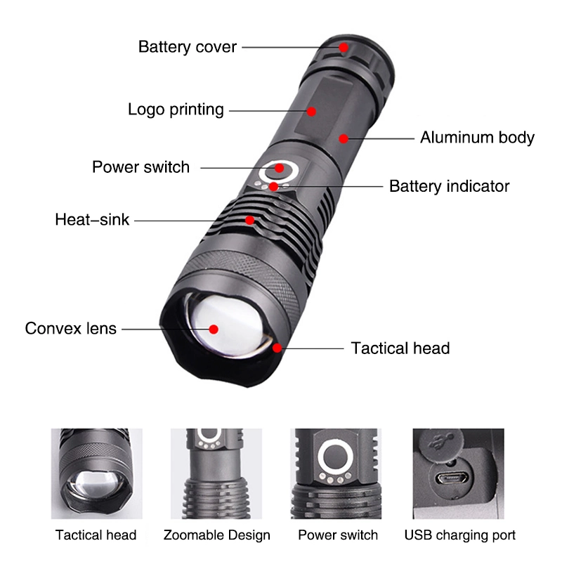 Brillante aluminio portátil Zoomable 2000 lúmenes linterna LED superbrillante Linterna