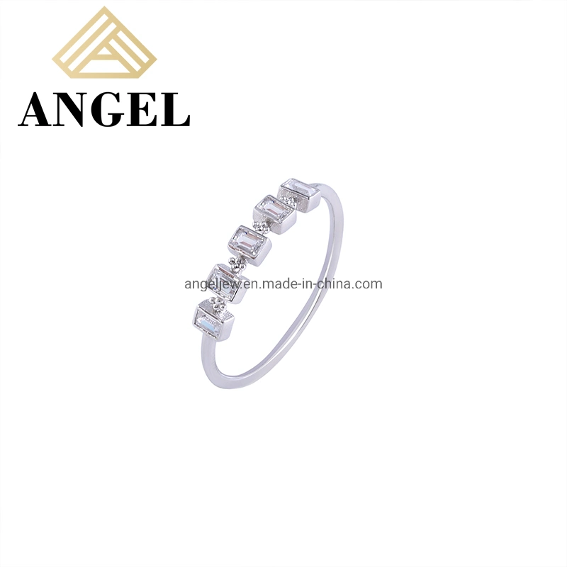 2023 Neues Design Mode Einfacher Ring Minimalistisch 925 Sterling Silber Schmuck mit Rechteck CZ Hochzeitsring für Frauen