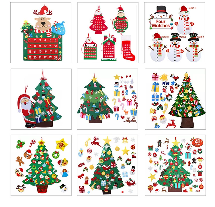 Different Model Hot Selling Felt Christmas Tree Xmas Decoration with LED Lights Optional