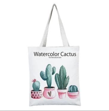 Bolsa de lienzo de la serie de cactus a la figura de la moda bolsa de tela de compras personalizado