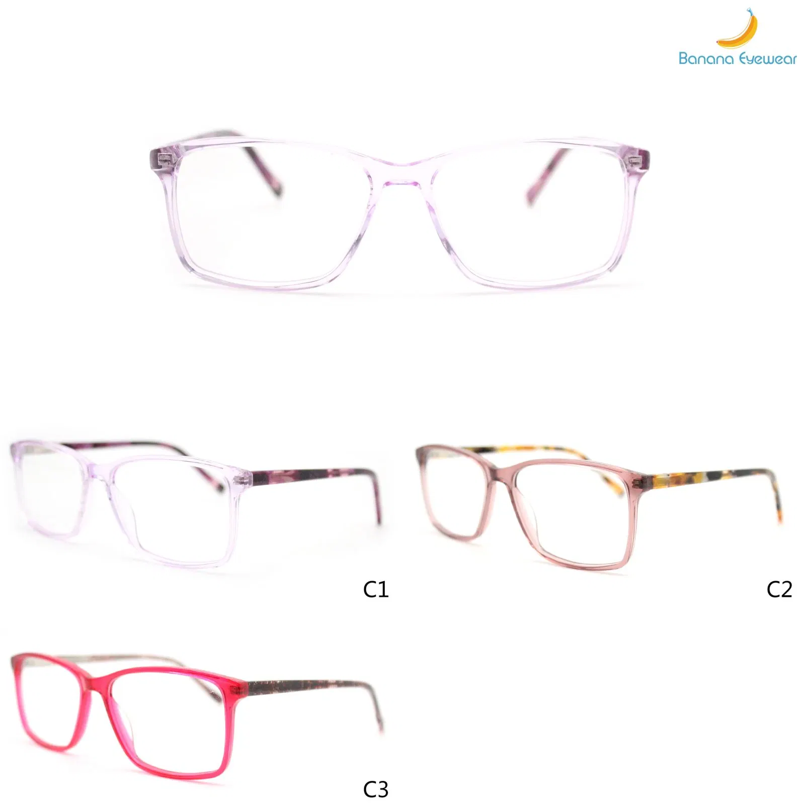 Banana Eyewear Summer Color Transparent Acetate Anti-Blue Light Optical Eyeglasses for Lady