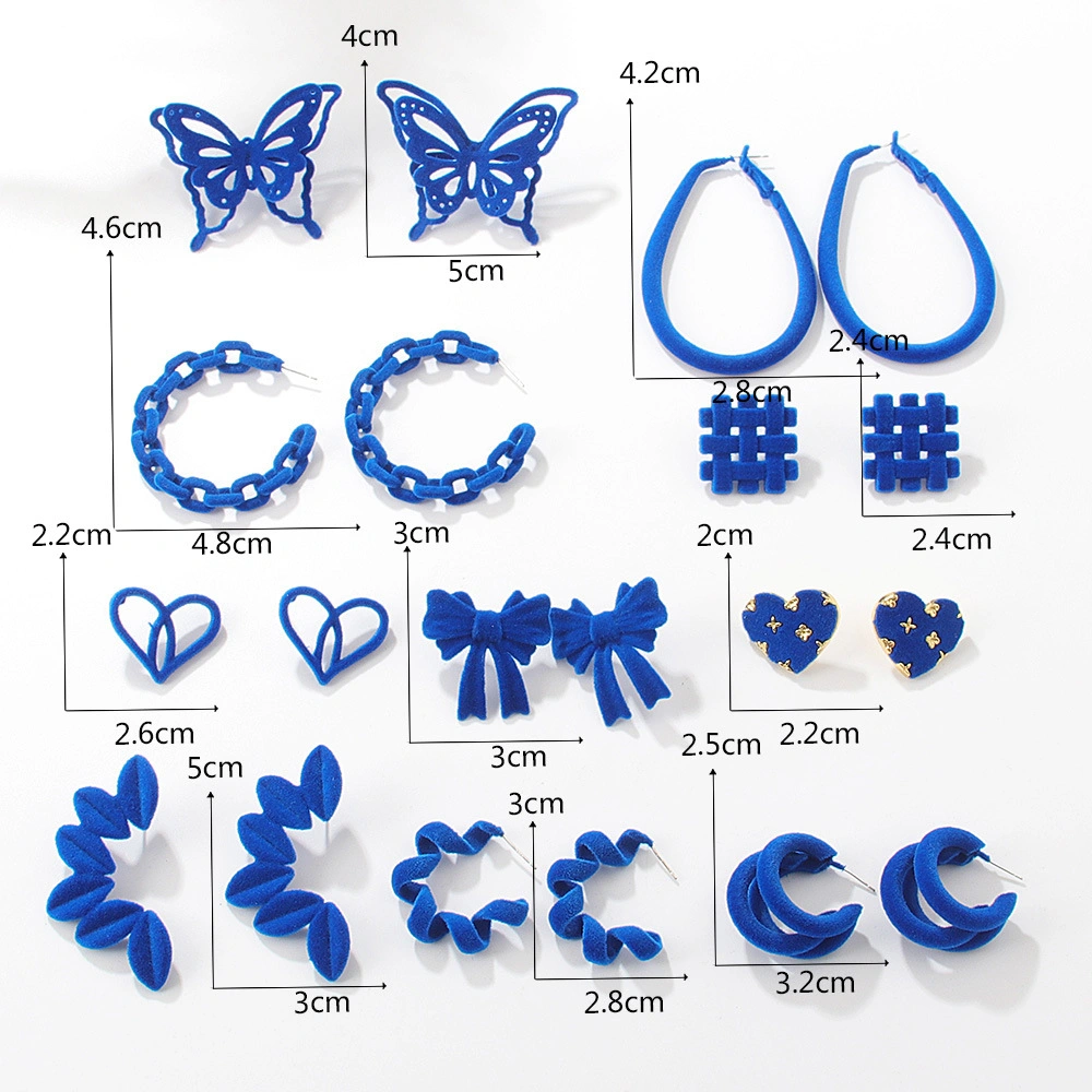 Fall and Winter Velet Fashion Love Bow Klein Blue Flocking Series Earrings