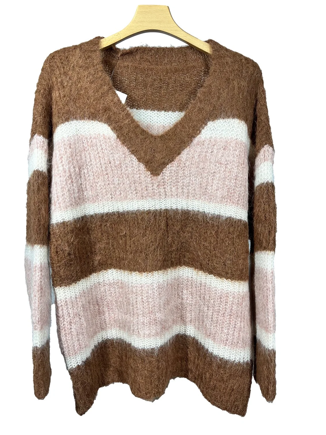 Women&prime; S Wool Mohair Stripet Knitwear Pullover Sweater