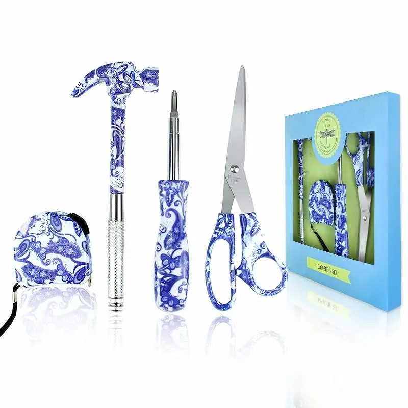 Floral Printed 4PCS Including Screwdrivers, Tape Measures, Scissors and Hammer Hand Tools