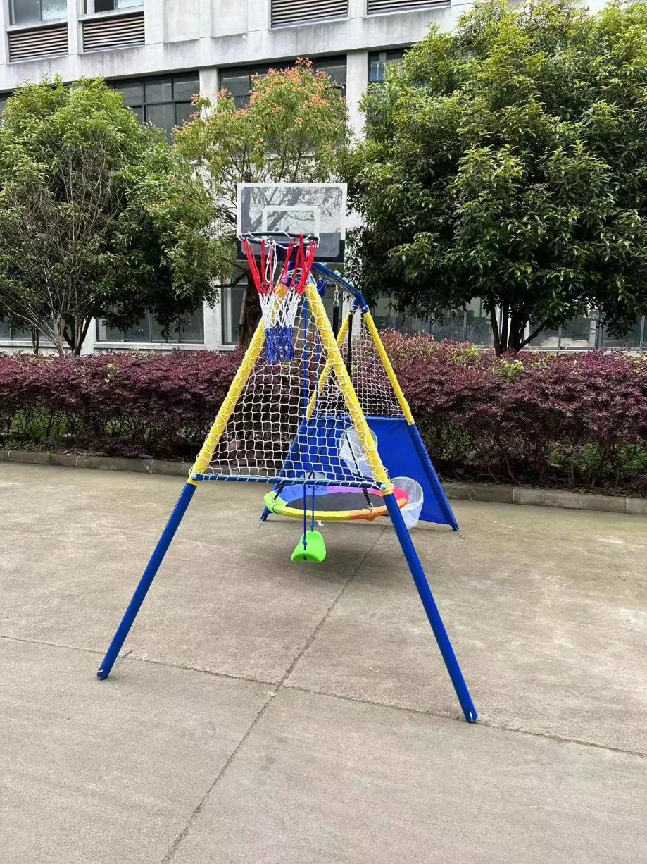 Ensemble de balançoire pour jardin, ensemble de balançoire pour 2 sièges pour enfants, 1 siège pivotant pour soucoupe et objectifs de football et panier 1 siège de ceinture avec métal résistant