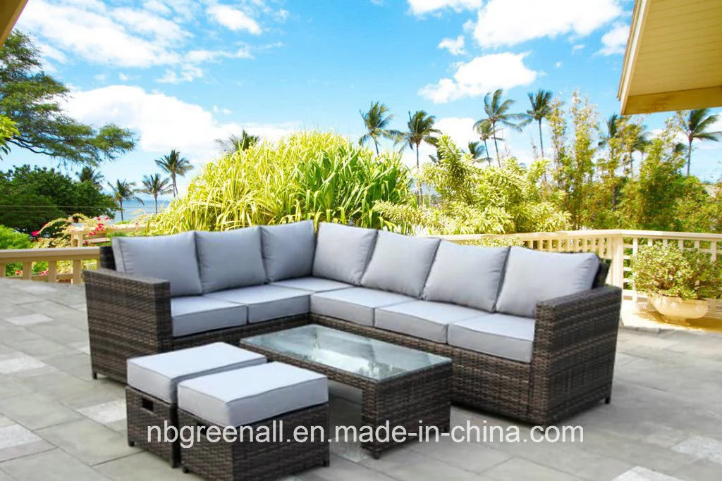 Flat &amp; Round Rattan Mix Modern Outdoor Rattan/Wicker Sofa Leisure Garden Furniture