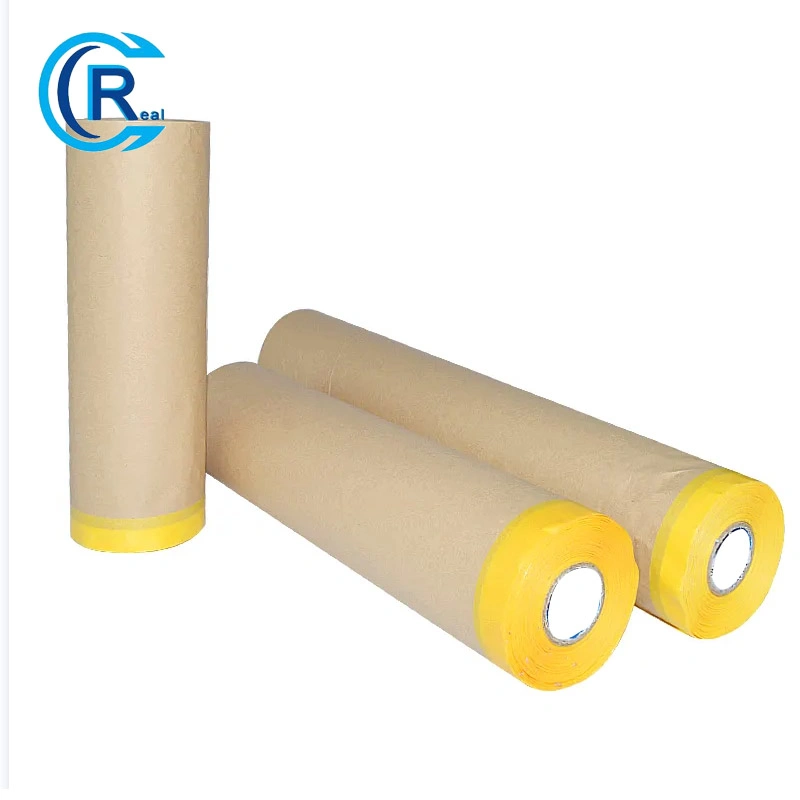 Pre-Taped Masking Paper for Painting - 6 Inch X 50 Feet Tape and Drape Painters Paper, Paint Adhesive Protective Paper Roll for Covering Skirting, Frames, Cars