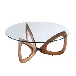 Châssis en bois avec table basse en verre trempé