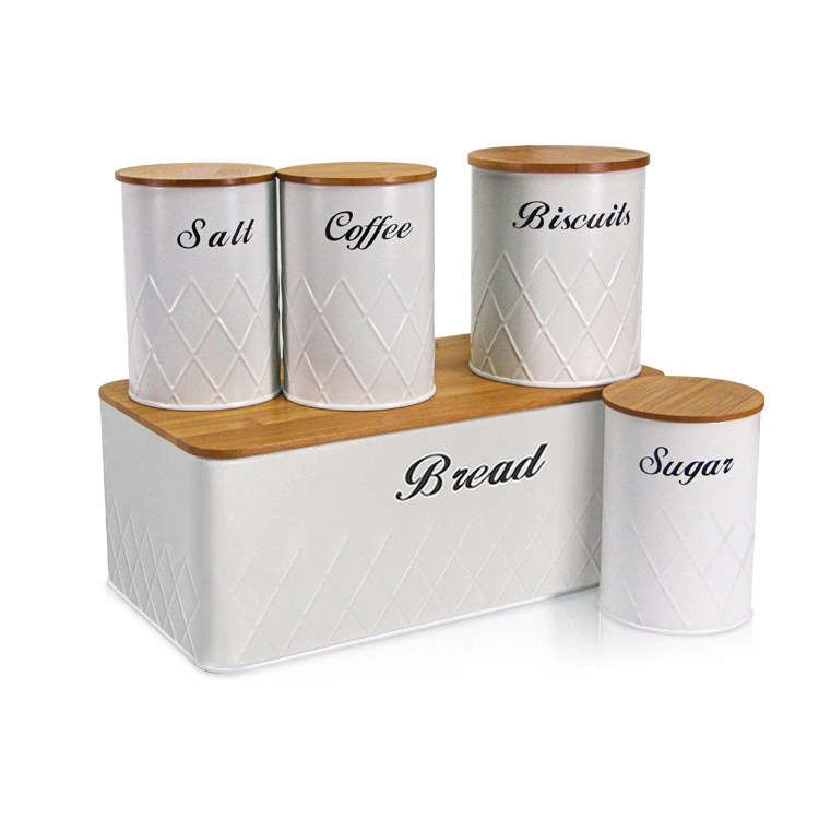 Metal Food Container Bread Box with Bamboo Cutting Board