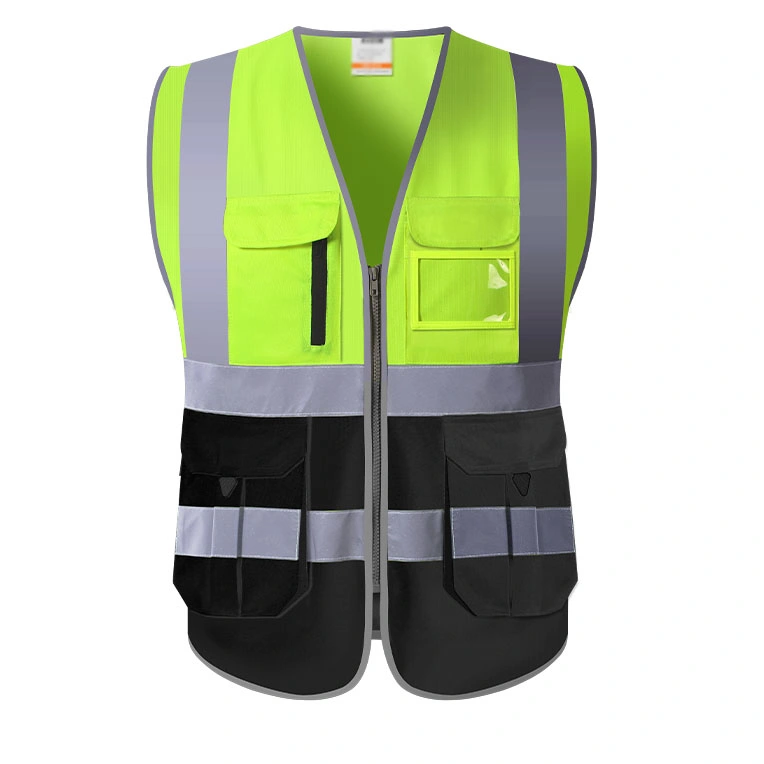 Casaco de trabalho Reflective para atacado Vest Mesh Traffich Multi-Pocket Zipper Colete refletor