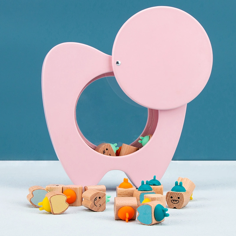 En71, CPC Certificate Visible Tooth Shape Wooden Teething Toys Tooth Box