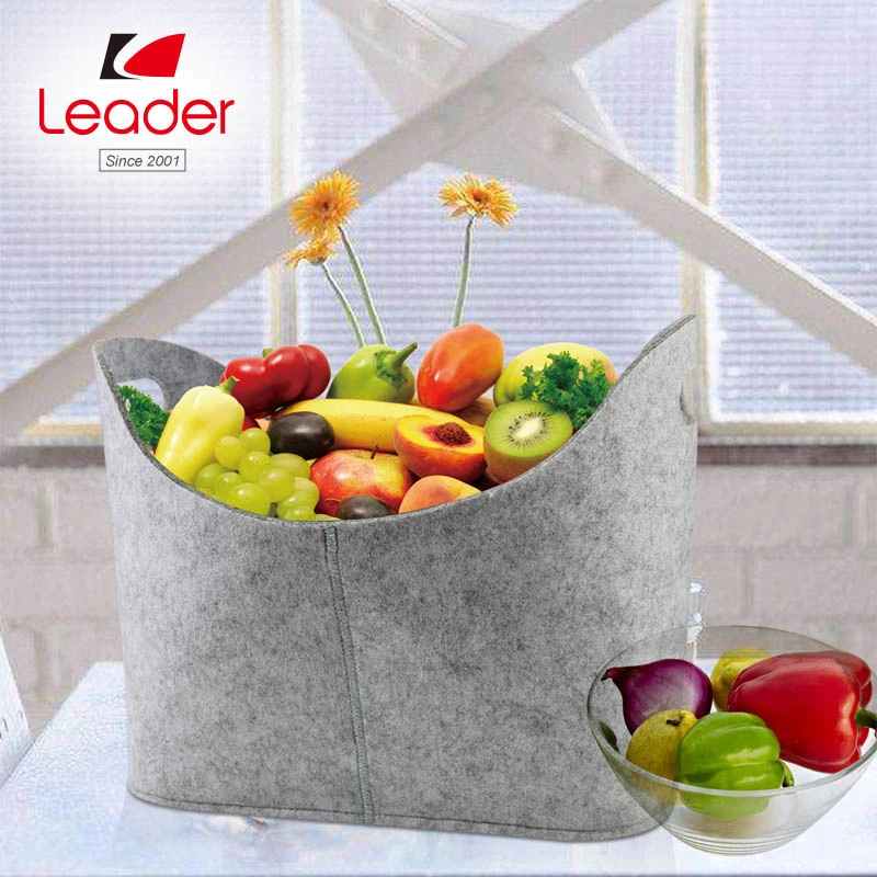 Firewood Basket Storage Felt Bag, Laundry Basket, Storage Basket, Set of 2 Grey Storage Bin with Handle