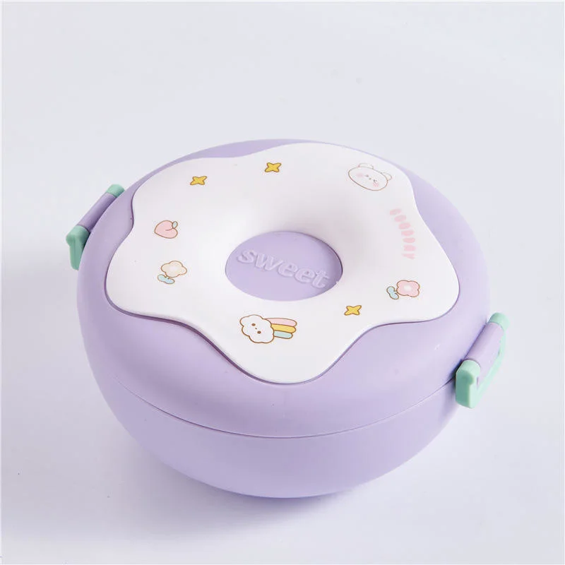 Hot Sale Cute Kids 3 Grids Bento Food PP Plastic Portable Student Lunch Box with Lid