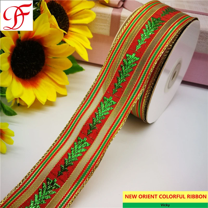 Color Woven Christmas/Xmas Ribbon Double/Single Face Satin Grosgrain Gingham Taffeta Sheer Organza Hemp Ribbon with Many Kinds of Pattern