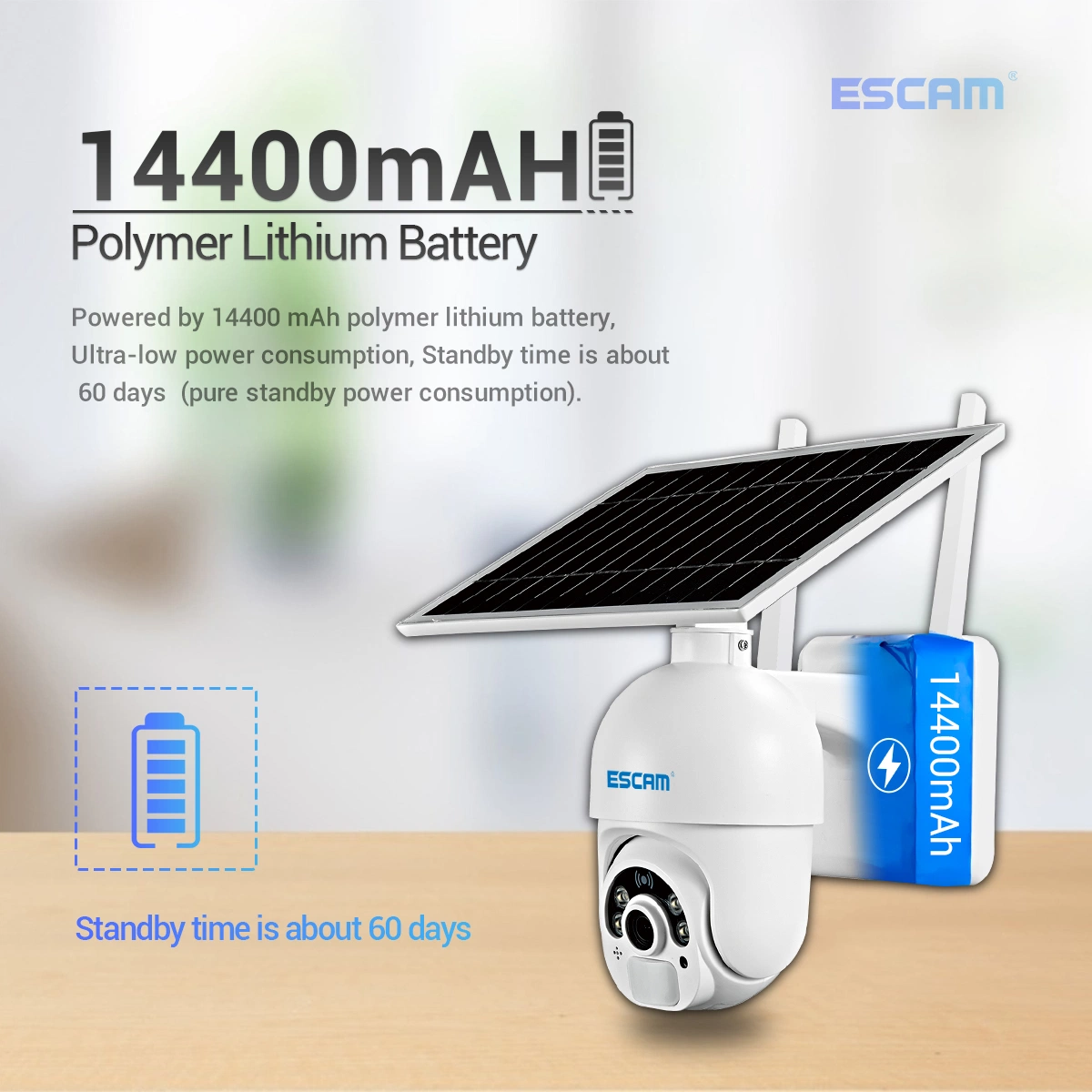 Escam Qf250 1080P WiFi IP WiFi Wireless 6W Solar Panel Battery Security Camera