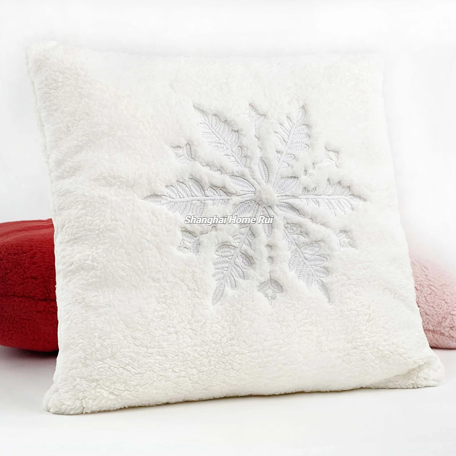 Hogar Living Room Deco tela Navidad Blanco bordado de nieve Flake Funda de almohada funda acolchada de felpa acolchada