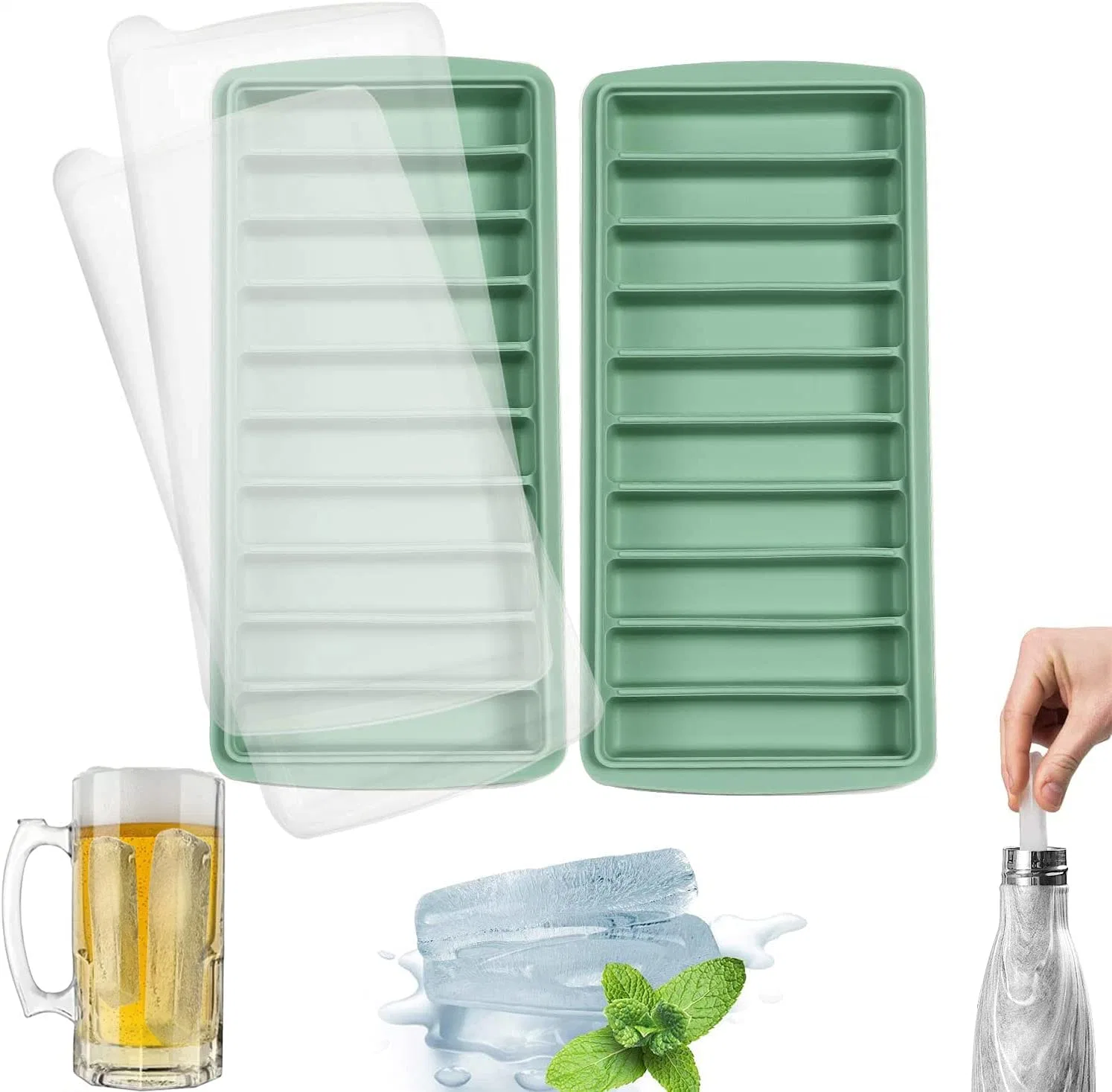 Food Grade Rectangle Ice Cube Tray Silicone Ice Cream Mold with Lid