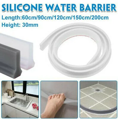 White Collapsible Shower Threshold Water Dam Kitchen Bathroom Barrier and Retention System Water Stopper Silicone Sealing Strip