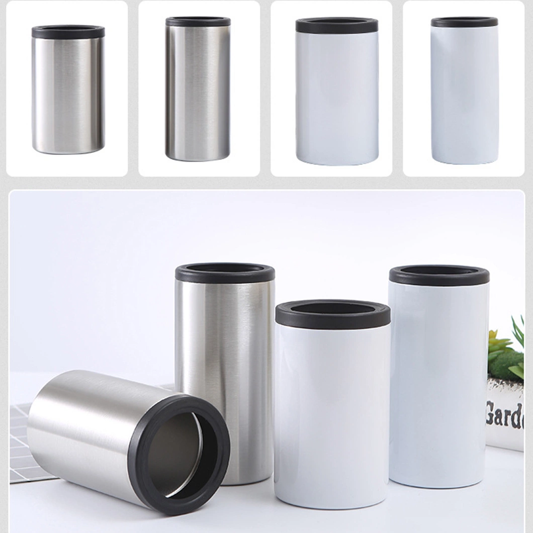 Stainless Steel 12oz Beverage Sleeve Double Wall Slim Can Cooler Insulated Can Tumbler Cooler with 2 Lids