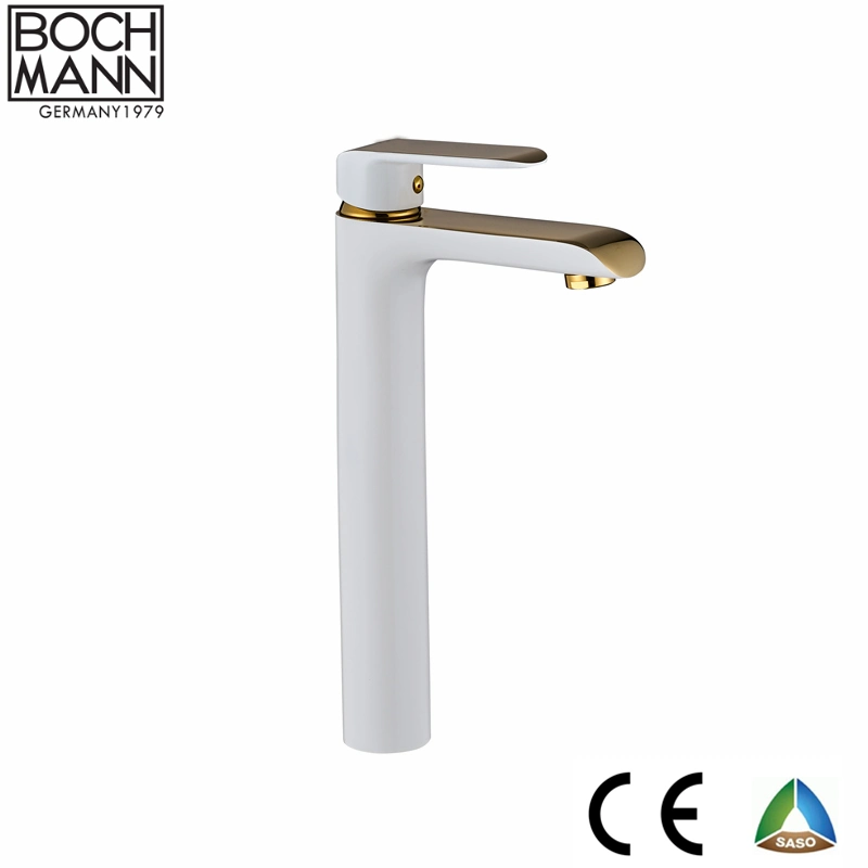 Sanitary Ware Single Handle Brass High Basin Mixer with Gold Color