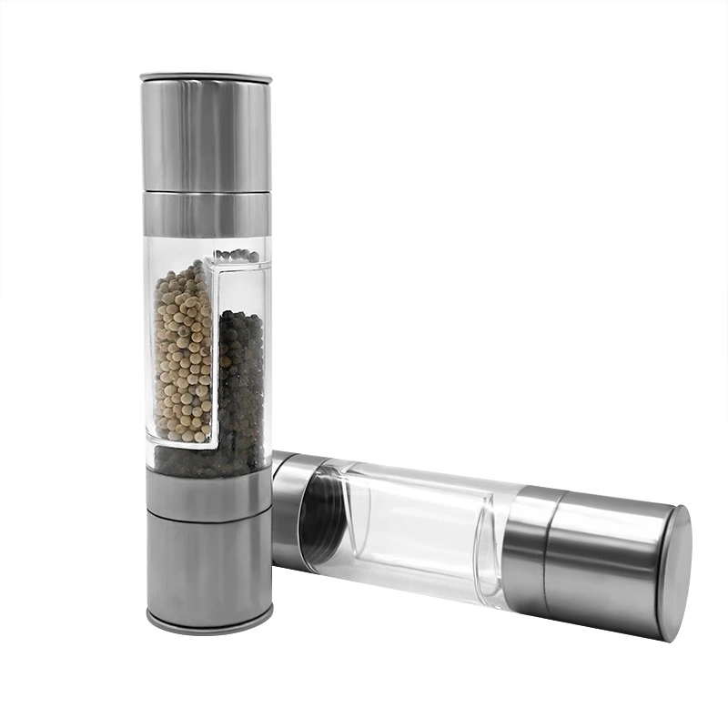 Manual Kitchen Spice Mill Stainless Steel Pepper and Salt Grinder Acrylic Bottle with Ceramic Core