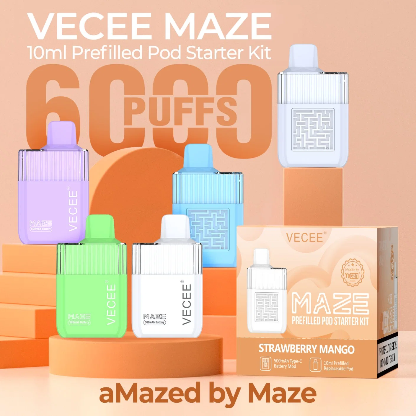 Vecee Wholesale/Supplier Disposable/Chargeable Vape Pen Mods Disposable/Chargeable E Cigarette 6000 Puff E Liquid Vaporizer Maze Game Cigarette Rechargeable Replace Pod Smoke Vape Factory