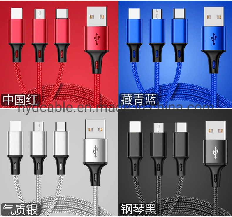 Cable USB 3 en 1 cable de datos de carga rápida
