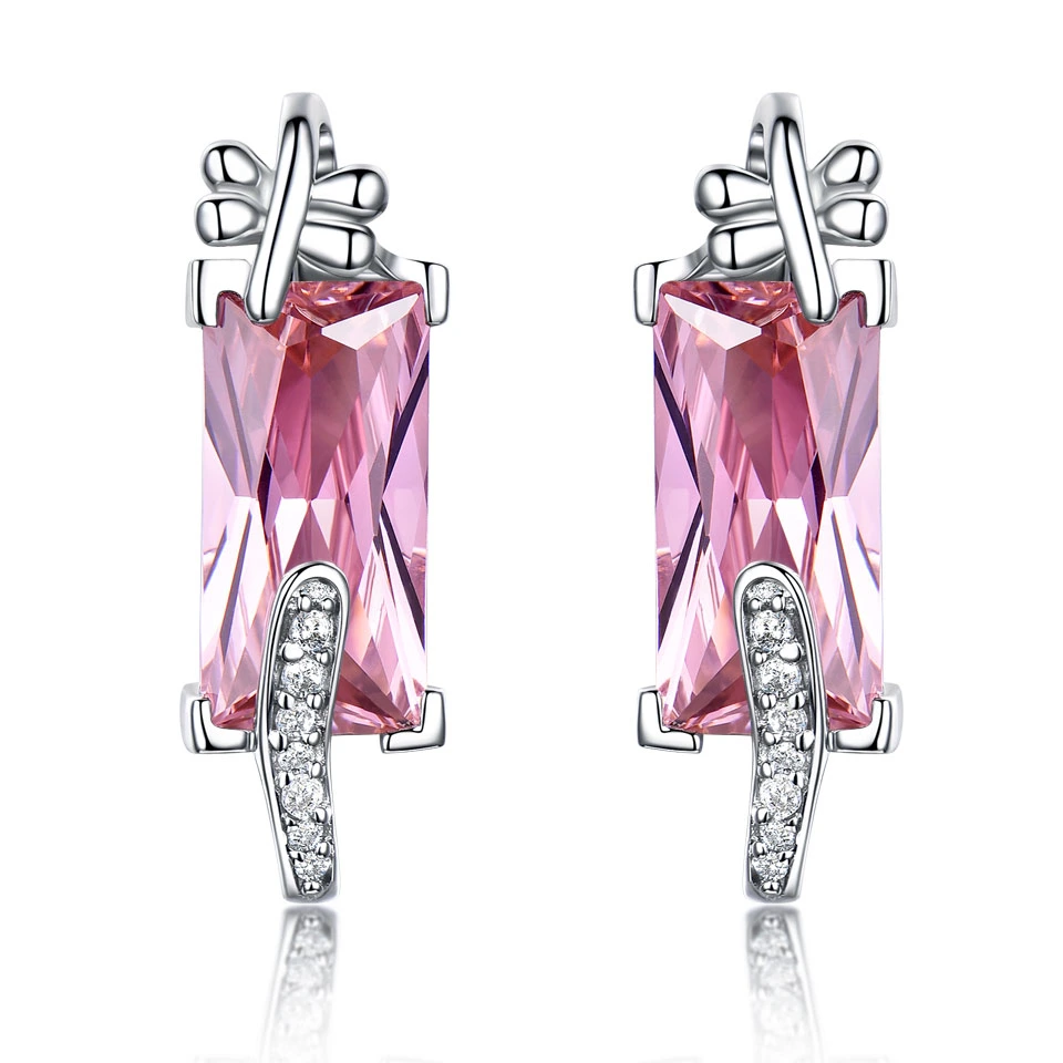 Чистый 925 серебристые Drop женского розового цвета CZ Dangle серьги серьги для женщин украшения