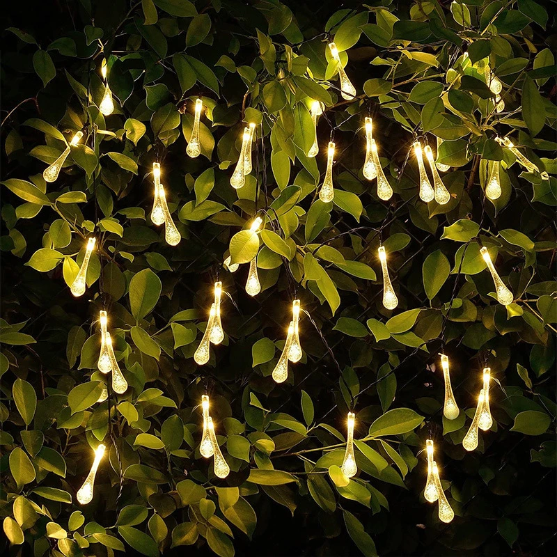 Water Drop String Lights Outdoor Waterproof for Gardens Patio Yard Party Holiday Decor